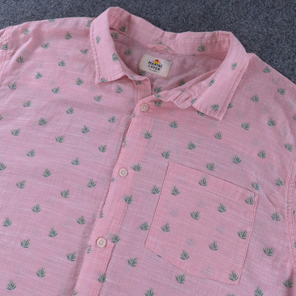 Marine Layer Mens XXL Pink Agave Print Cotton Short Sleeve Button Down Shirt